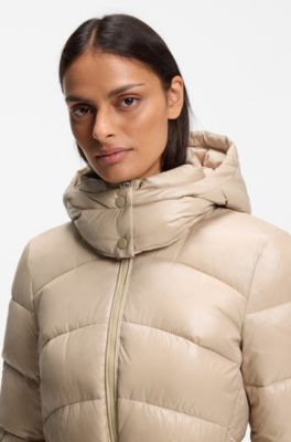 Longline parka jacket with detachable belt, Light Beige