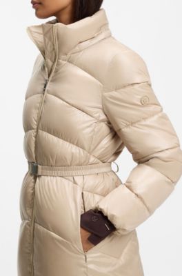 Longline parka jacket with detachable belt, Light Beige