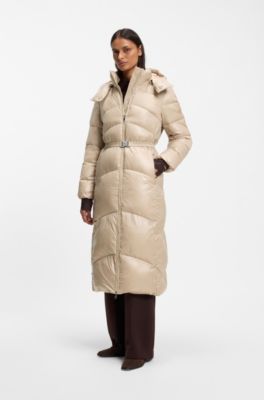 Longline parka jacket with detachable belt, Light Beige