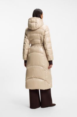 Longline parka jacket with detachable belt, Light Beige
