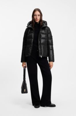 Water-repellent padded jacket with adjustable waist, Black