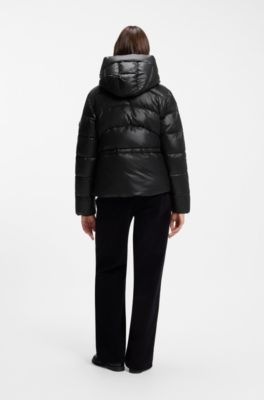 Water-repellent padded jacket with adjustable waist, Black