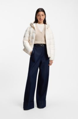 Water-repellent padded jacket with adjustable waist, Natural