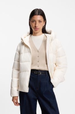 Water-repellent padded jacket with adjustable waist, Natural