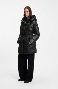 Veste longueur genou &agrave; capuche avec ceinture amovible, Noir