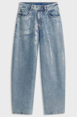 Barrel-fit jeans in indigo denim with iridescent coating, Light Blue