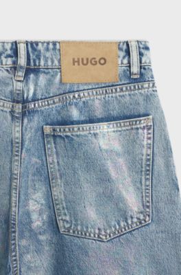 Barrel-fit jeans in indigo denim with iridescent coating, Light Blue