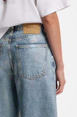 Barrel-fit jeans in indigo denim with iridescent coating, Light Blue