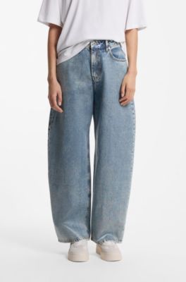 Barrel-fit jeans in indigo denim with iridescent coating, Light Blue