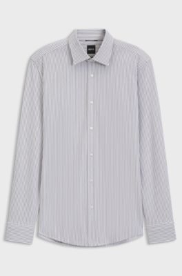 Slim-fit shirt in striped cotton-blend jersey, Blue stripes