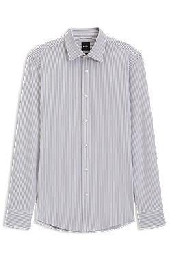 Slim-fit shirt in striped cotton-blend jersey