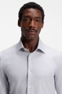 Slim-fit shirt in striped cotton-blend jersey, Blue stripes