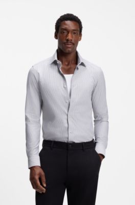 Slim-fit shirt in striped cotton-blend jersey, Blue stripes
