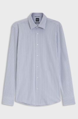 Slim-fit shirt in striped cotton-blend jersey, Blue stripes