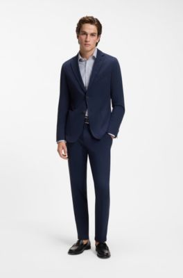 Slim-fit shirt in striped cotton-blend jersey, Blue stripes