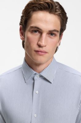 Slim-fit shirt in striped cotton-blend jersey, Blue stripes
