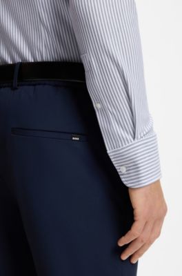 Slim-fit shirt in striped cotton-blend jersey, Blue stripes