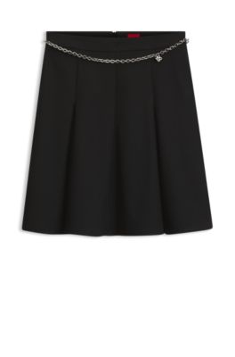 Stretch A-line skirt with godet details, Black