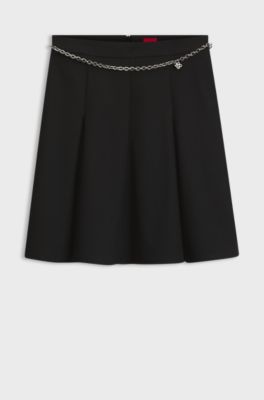 Stretch A-line skirt with godet details, Black