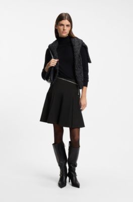 Stretch A-line skirt with godet details, Black