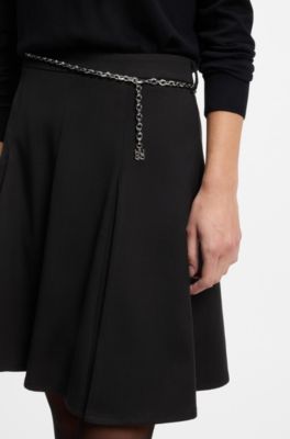 Stretch A-line skirt with godet details, Black
