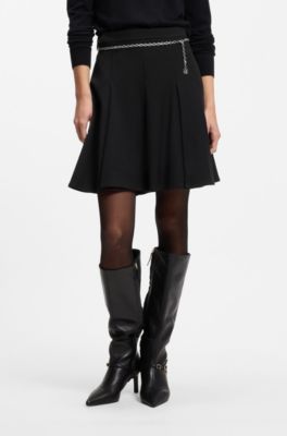 Rok in A-lijn van stretch met godet-details, Zwart