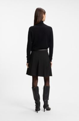 Stretch A-line skirt with godet details, Black