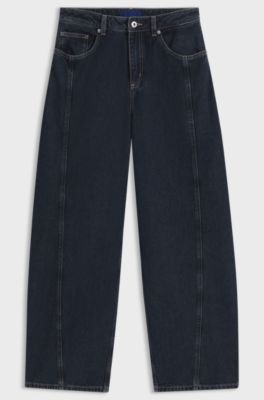 Barrel-fit jeans in rigid indigo denim, Dark Blue