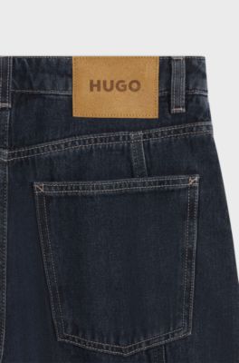 Barrel-fit jeans in rigid indigo denim, Dark Blue