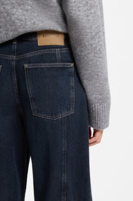 Barrel-fit jeans in rigid indigo denim, Dark Blue