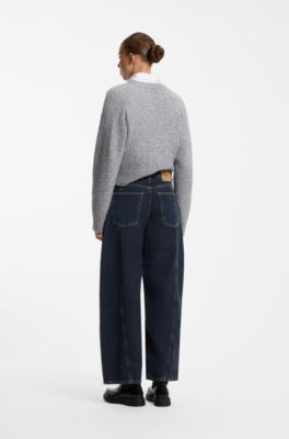 Barrel-fit jeans in rigid indigo denim, Dark Blue