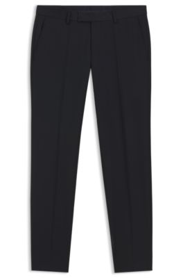 Slim-fit trousers in micro-patterned stretch wool, Dark Blue