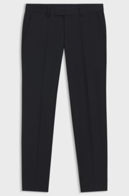 Pantaloni slim fit in lana elasticizzata con micromotivo, Blu scuro