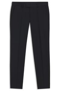 Slim-fit trousers in micro-patterned stretch wool, Dark Blue