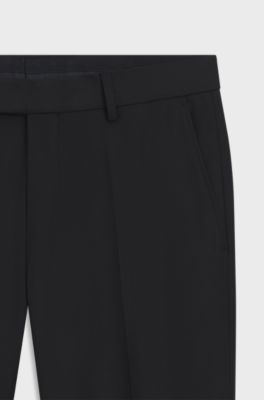 Slim-fit trousers in micro-patterned stretch wool, Dark Blue