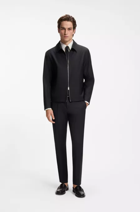 Slim-fit trousers in micro-patterned stretch wool