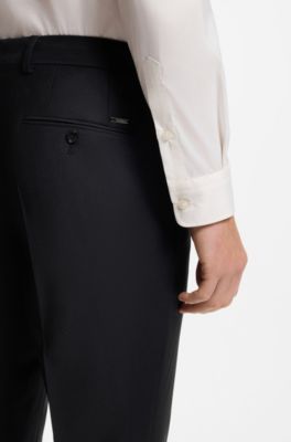 Slim-fit trousers in micro-patterned stretch wool, Dark Blue