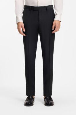 Slim-fit trousers in micro-patterned stretch wool, Dark Blue
