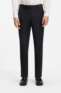 Pantaloni slim fit in lana elasticizzata con micromotivo, Blu scuro