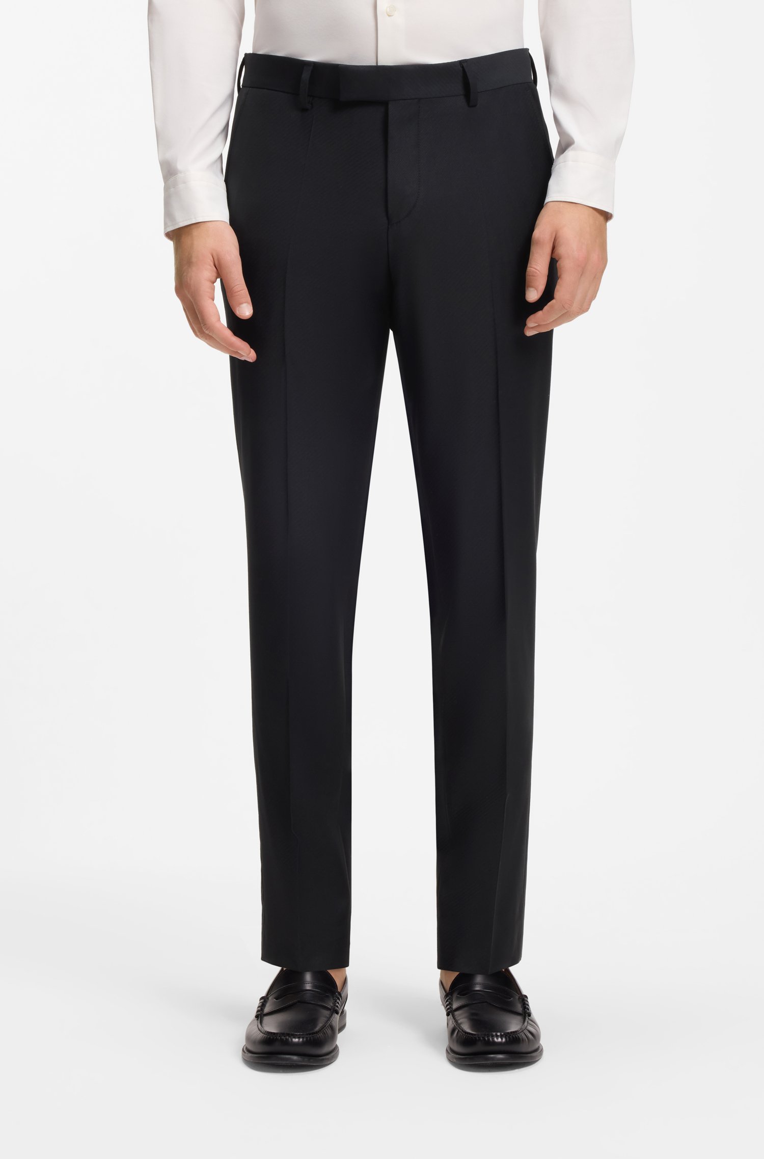 Boss Slim-fit trousers in micro-patterned stretch wool byxor herr
