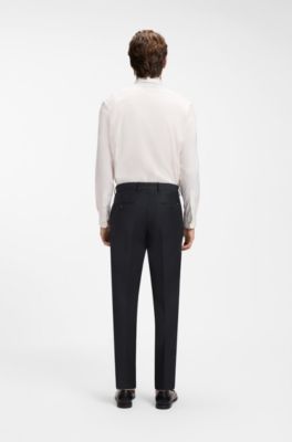 Slim-fit trousers in micro-patterned stretch wool, Dark Blue