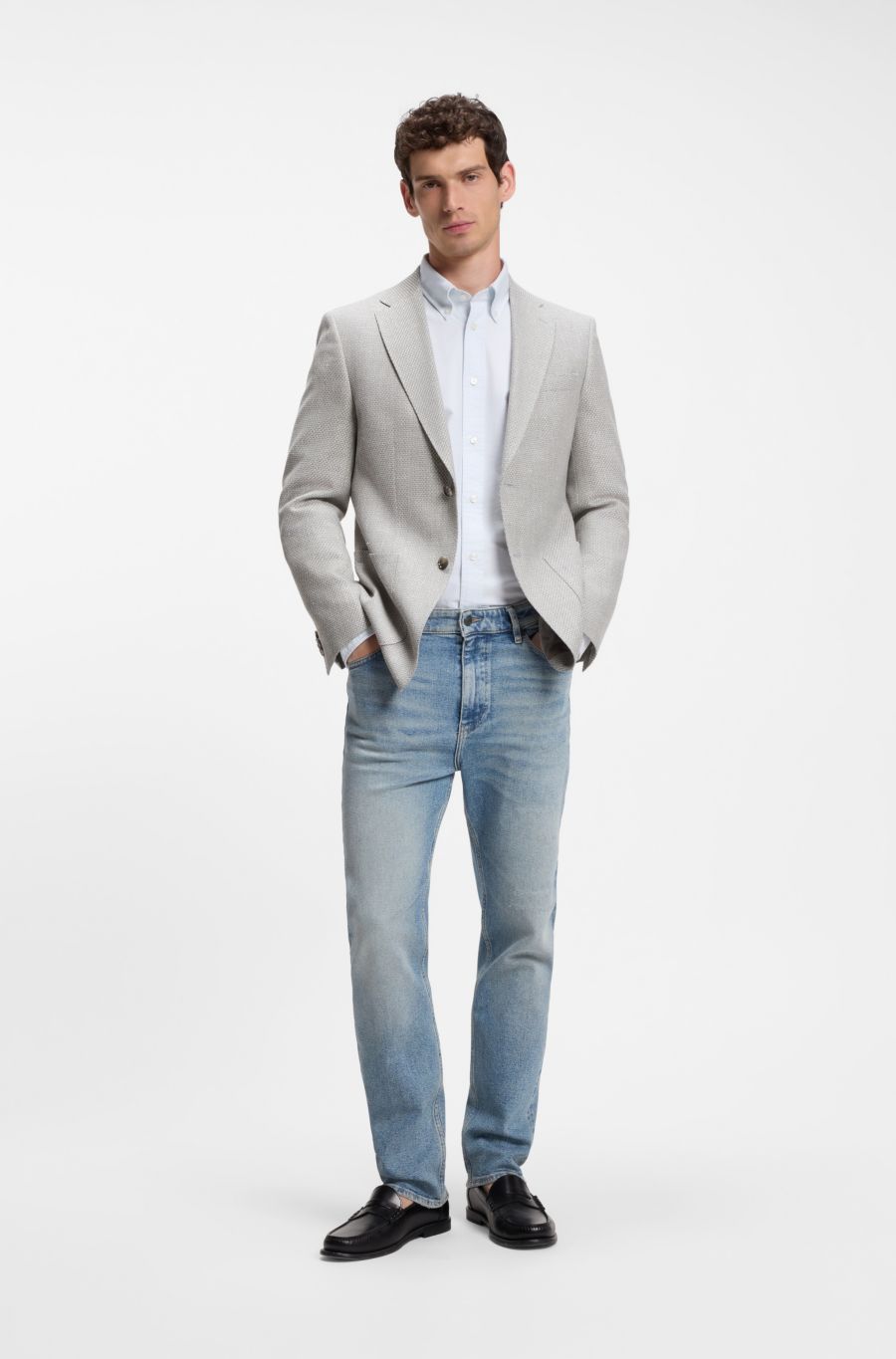 BOSS Patterned Virgin-Wool Blazer — Light Grey