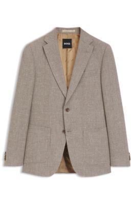 Slim-fit blazer in a patterned virgin-wool blend, Beige