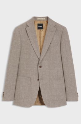 Slim-fit blazer in a patterned virgin-wool blend, Beige