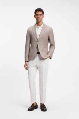 Slim-fit blazer in a patterned virgin-wool blend, Beige