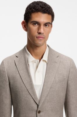 Slim-fit blazer in a patterned virgin-wool blend, Beige