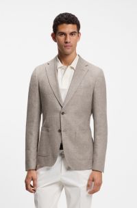 Slim-fit blazer van een scheerwolmix met dessin, Beige