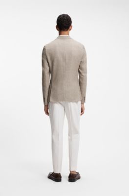 Slim-fit blazer van een scheerwolmix met dessin, Beige