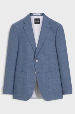 Slim-fit blazer in a patterned virgin-wool blend, Light Blue