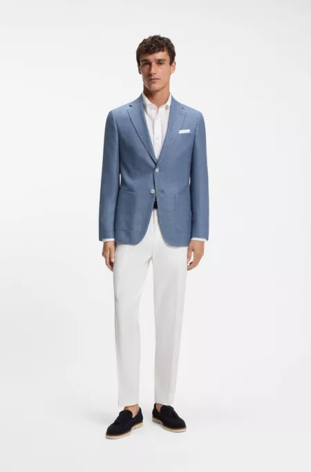 Slim-fit blazer in a patterned virgin-wool blend